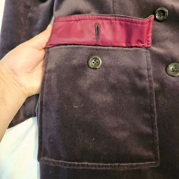 Liz Claiborne Y2K Double Breasted Velvet Coat in Eggplant - Size PS - Picture 9 of 13